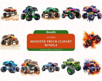 Monster Truck Bundle, Monster Truck Clipart, Monster Truck Sublimation, Monster Truck designs, Commercial Use, High Resolution PNG, 300 DPI