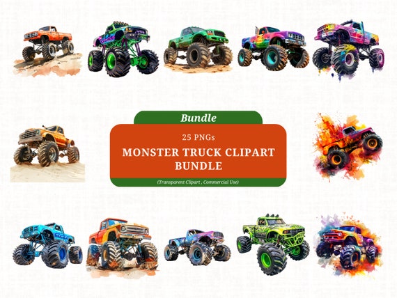 Monster Truck Clipart Bundle, High Resolution PNG, Commercial Use