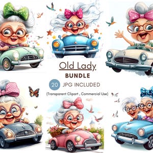 20 Funny Old Ladies Clipart, Modern Granny Clipart, Transparent Background PNGs, 300 dpi High Quality Digital Download, Commercial Use