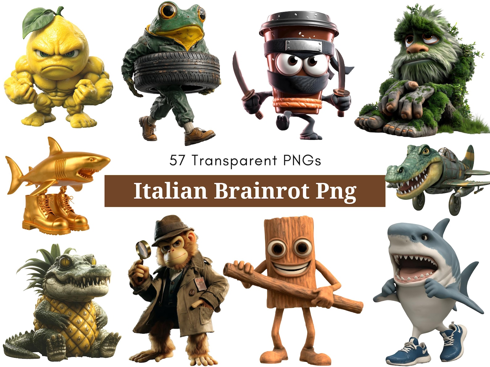Italian Brainrot PNG Bundle | 57 Funny Meme Pngs | Transparent Brainrot ...