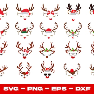20 Christmas Reindeer Faces Svg Bundle, Reindeer Svg, Cute Reindeer Svg, Christmas Reindeer, Cute Reindeer Face Svg Cricut, Téléchargement numérique