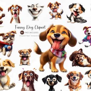 Funny Dog Clipart Bundle, Quirky Dogs Clipart, Quirky Puppies Watercolor, Whimsical Dogs Clip art, Superhero Dog Clipart, Instant Download