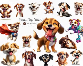 Pacchetto di Clipart di cani divertenti, Clipart di cani stravaganti, Acquerello di cuccioli stravaganti, Clipart di cani stravaganti, Clipart di cani supereroi, Download immediato