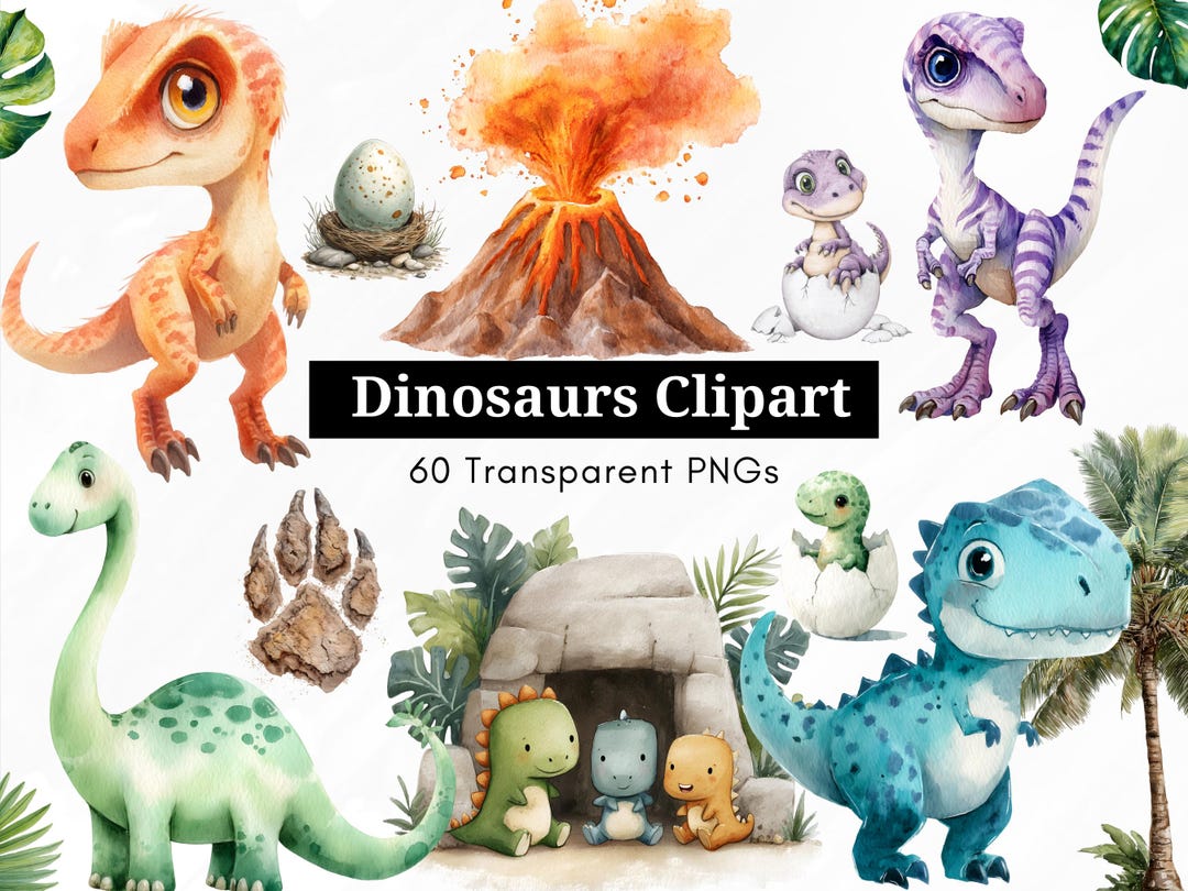 Cute Dinosaurs Clipart PNG | Baby Dino Clip Art | Kids Birthday Party ...