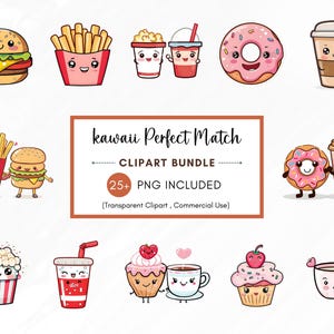 Entzückende Kawaii Süßigkeiten Clipart Bundle, Kawaii Clipart Set, Kawaii Essen Clipart, Besten Freunde Clipart, 30 Aquarell Bilder, kommerzielle Nutzung