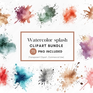 75 cliparts aquarelle couleur Splash PNG, clipart éclaboussures de peinture, clipart encre à l&#39;alcool, clipart abstrait, usage commercial, téléchargement immédiat
