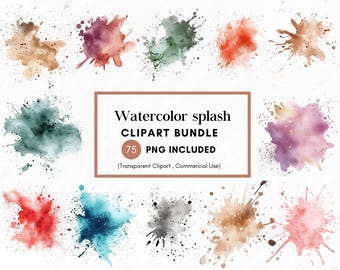 75 Watercolor Color Splash Clipart PNG, Paint Splatter Clipart, Alcohol Ink Clipart, Abstract Clipart, Commercial Use, Instant Download