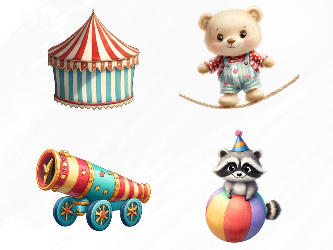 Circus Clipart Bundle, Cute Carnival Pngs With Animals Clowns, 75 ...