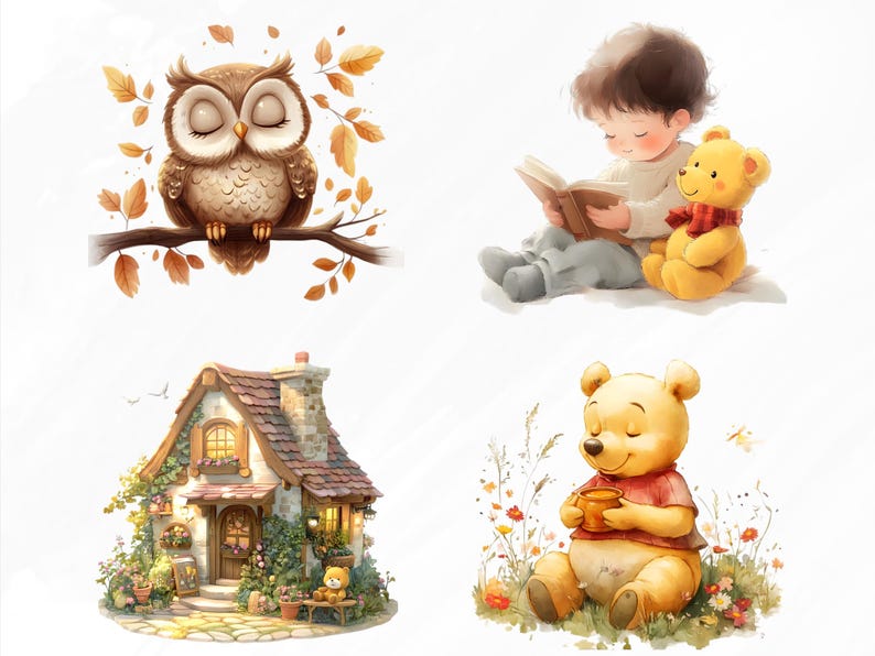 Imágenes prediseñadas clásicas de Winnie the Pooh y sus amigos, paquete ...