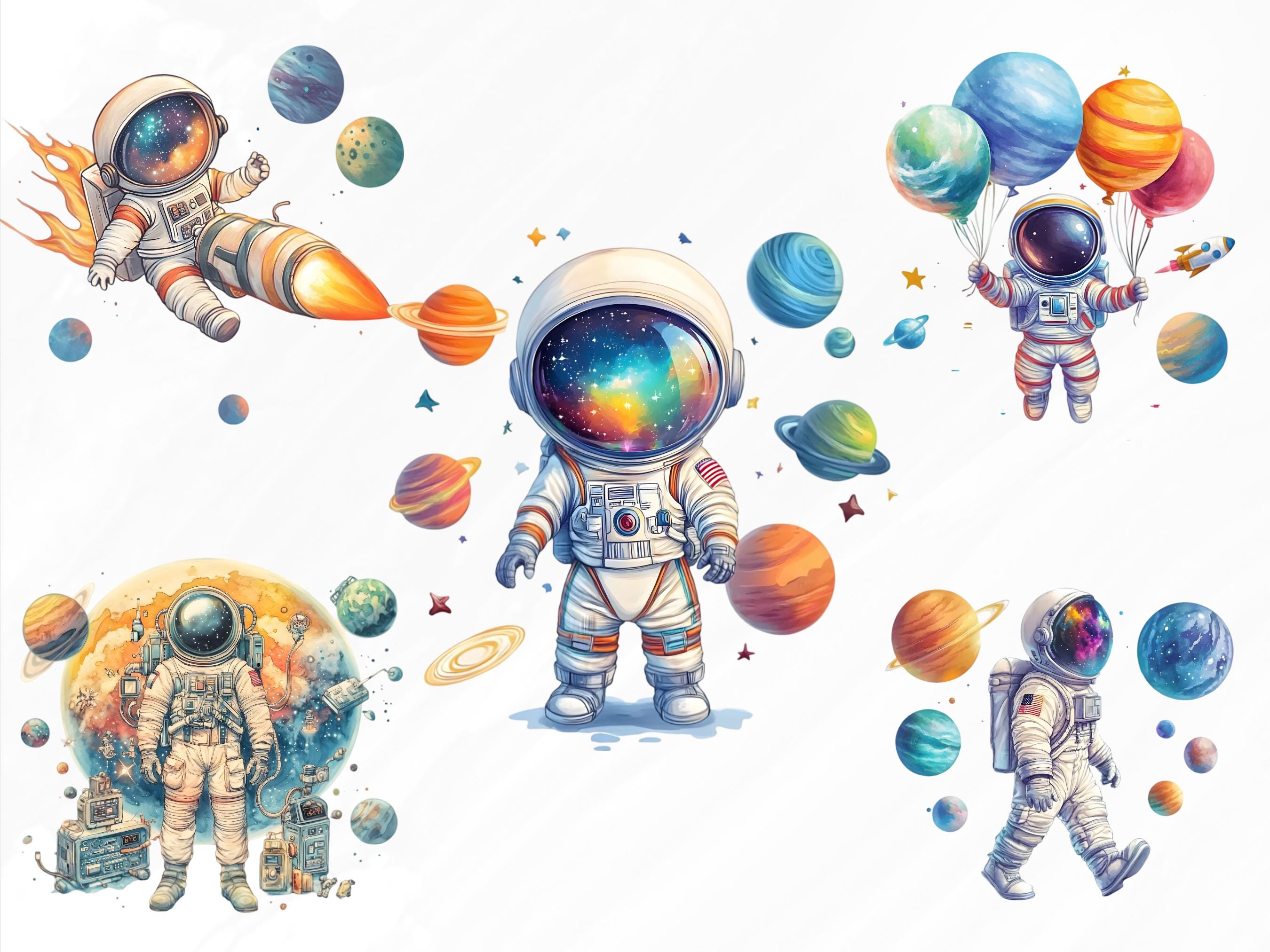 Watercolor Astronaut Clipart Bundle, Space Rocket PNG (digital Download ...