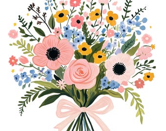 Gouache wilde bloemen boeket clipart png, bloemen aquarel bloem bundel, boho boeket, lente botanische illustratie, digitale download