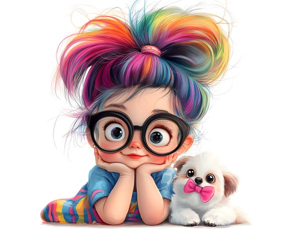 Watercolor Quirky Girl Clipart, Commercial Use (Instant Download)