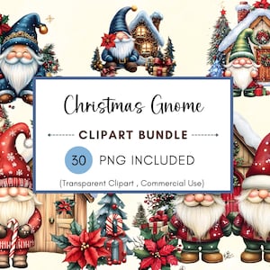 Christmas Gnome Clipart Bundle,30 PNG Gnome Clipart, Christmas Gnome Clipart, Winter gnome png graphics, Christmas sublimation