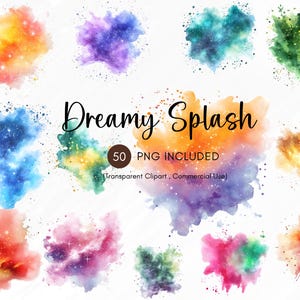 Aquarell spritzt Clipart-Bundle, Farbspritzer PNG PNG abstraktes Clipart, bunte Farbspritzung, Spritzer Hintergrund, kommerzielle Nutzung