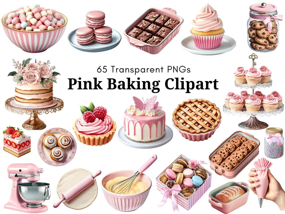 Pink Baking Clipart Bundle, 65 Watercolor Baking Pngs, Cupcake, Cake ...