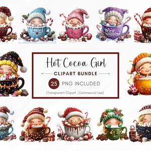 Hot Cocoa Gnomes Clipart, 25 PNG Christmas Gnomes Clipart, Christmas Clipart, High Resolution PNG, Festive Gnomes Clipart, Fantasy Clipart