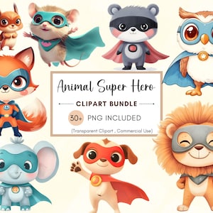 Tier Superhelden Clipart Bundle, niedliche Baby Tiere PNG, Safari Tier Aquarell Clip Art, niedlichen Superhelden, süße Tiere Clipart Bundle PNG