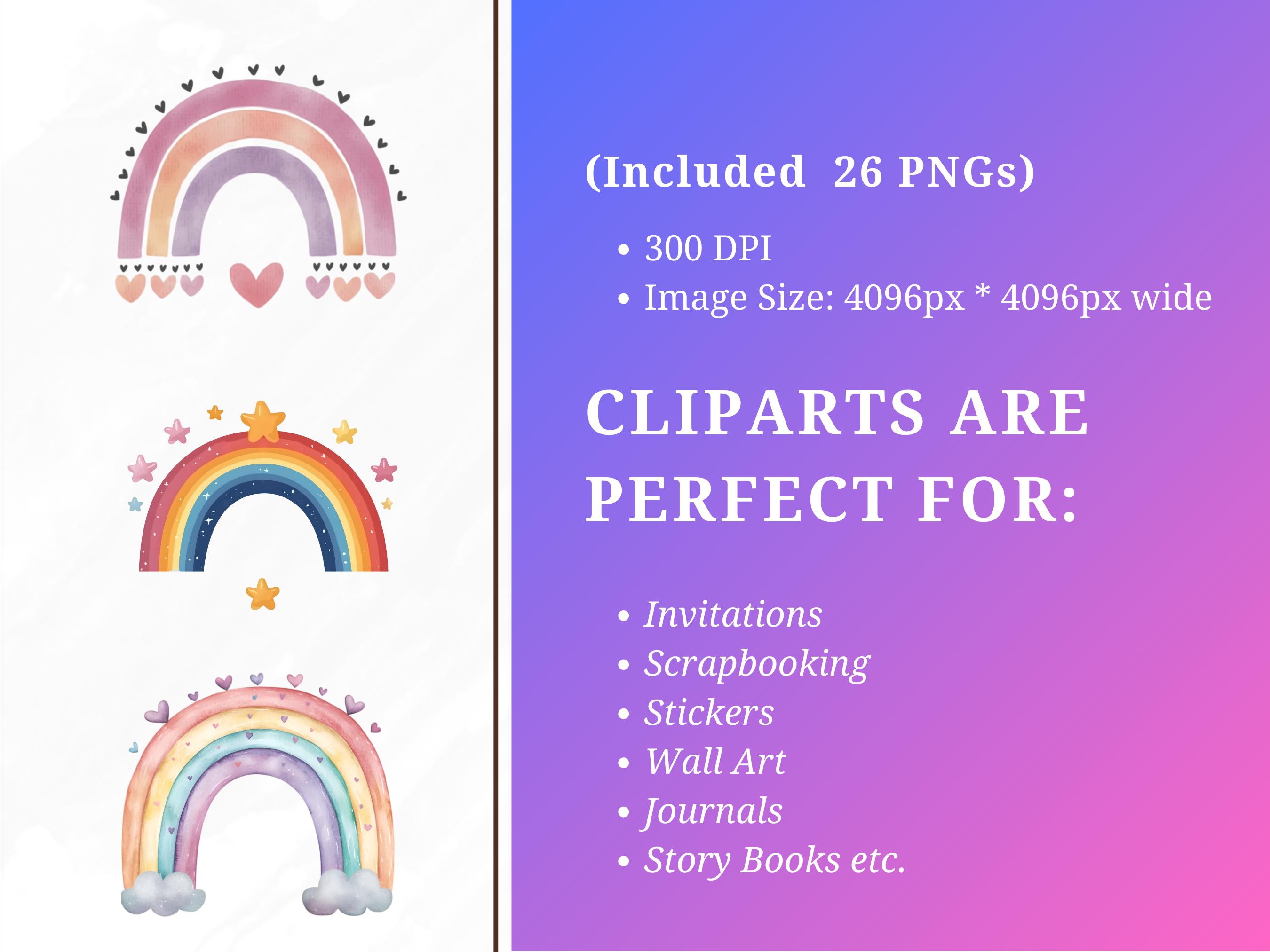 Boho Rainbow Clipart PNG Bundle, Cute Rainbow PNG, Boho Rainbow Clipart ...
