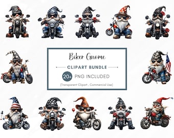 Pacchetto clipart di gnomi motociclisti, gnomi motociclisti (download digitale PNG)
