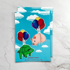 Turtle & Pig Balloons Stickers - Matt/Gloss/Transparent - Funny Stickers - Laptop Stickers - Mirror Stickers - Window Stickers