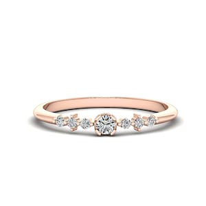 Diamond Ring 14K Rose Gold, Elegant Stackable Thin Band Ring, Dainty Solid Gold Ring, Minimalist Vintage Ring, Stacking Wedding Band for Her