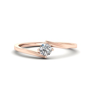 14K Solid Gold Genuine Diamond Minimalist Engagement Ring for Women, Round Solitaire Promise Ring, Thin Band Stackable Ring, Gift for Mother