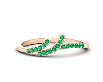 Emerald Ring 14K Rose Gold, Natural Emerald Gemstone Ring, Dainty Elegant Ring May Birthstone, Green Stackable Ring for Women, Gift for Her