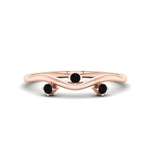 Natural Black Onyx Curved Wedding Band Women 14K Gold Black Gemstone Ring Minimalist 925 Silver Thin Vintage Stack Promise Anniversary Ring