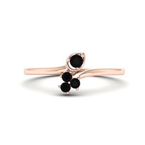 Natural Black Stone Promise Ring 14K Rose Gold Black Onyx Ring Dainty Vintage Engagement Ring Delicate Black Diamond Band Wedding Ring Women
