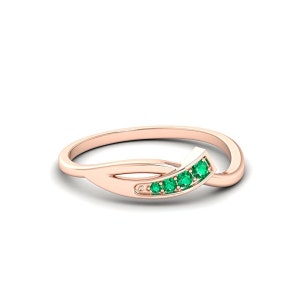 14K Gold Unique Emerald Ring Women Dainty Minimalist Green Gemstone Ring 925 Silver Natural May Birthstone Engagement Ring Anniversary Gift