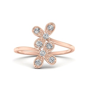 Diamond Flower Ring Rose Gold, Blooming Flower Engagement Ring, 14K Solid Gold Minimalist Ring, Natural Diamond Dainty Floral Ring for Women