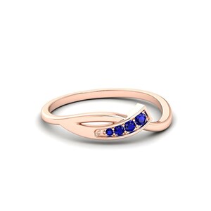 14K Gold Unique Sapphire Ring Thin Band Minimalist Blue Gemstone Ring 925 Silver Natural September Birthstone Engagement Anniversary Ring