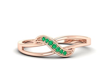 14K Solid Gold Emerald Ring, Dainty May Birthstone Ring