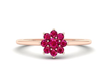 14K Gold Flower Ruby Ring, July Birthstone, Vintage Style
