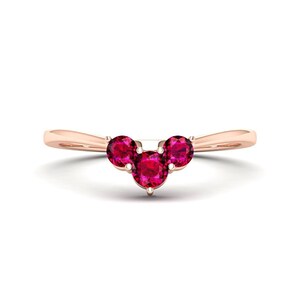 Ruby Dainty Trilogy Stacking Ring, 14K Yellow Gold Minimalist Ring, Simple Ruby Ring, Thin Band Delicate Ring, July Birthstone Gift for Her