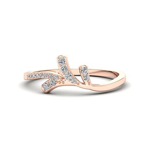 14K Gold Branch Ring, Twig Diamond Wedding Band, Nature Inspired Ring, Botanical Engagement Ring, Minimalist Vine Shape Ring, Stackable Ring