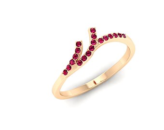 Ruby Ring, 14K Gold Minimalist Wedding Band