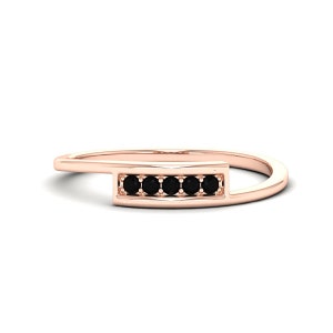 Natural Black Onyx 14K Rose Gold Ring Women Black Gemstone Dainty Ring Minimalist Stackable Promise Ring for Her 925 Silver Anniversary Ring