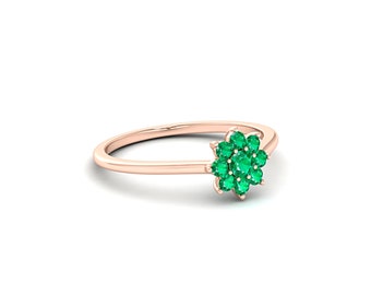 Emerald Flower Ring, Vintage 14K Rose Gold Promise Ring