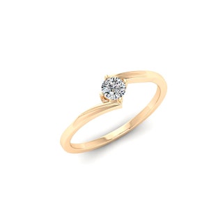 Minimalist Solitaire Ring for Women, Dainty 18K Solid Rose Gold Engagement Ring, Colorless Moissanite Promise Ring, Stackable Statement Ring