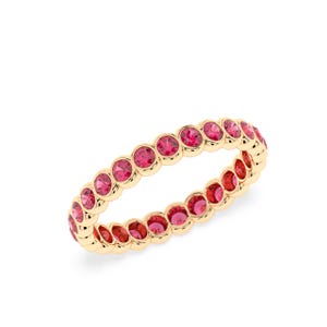 2mm Lab Created Ruby Eternity Band, Yellow Gold Bezel Set Wedding Ring