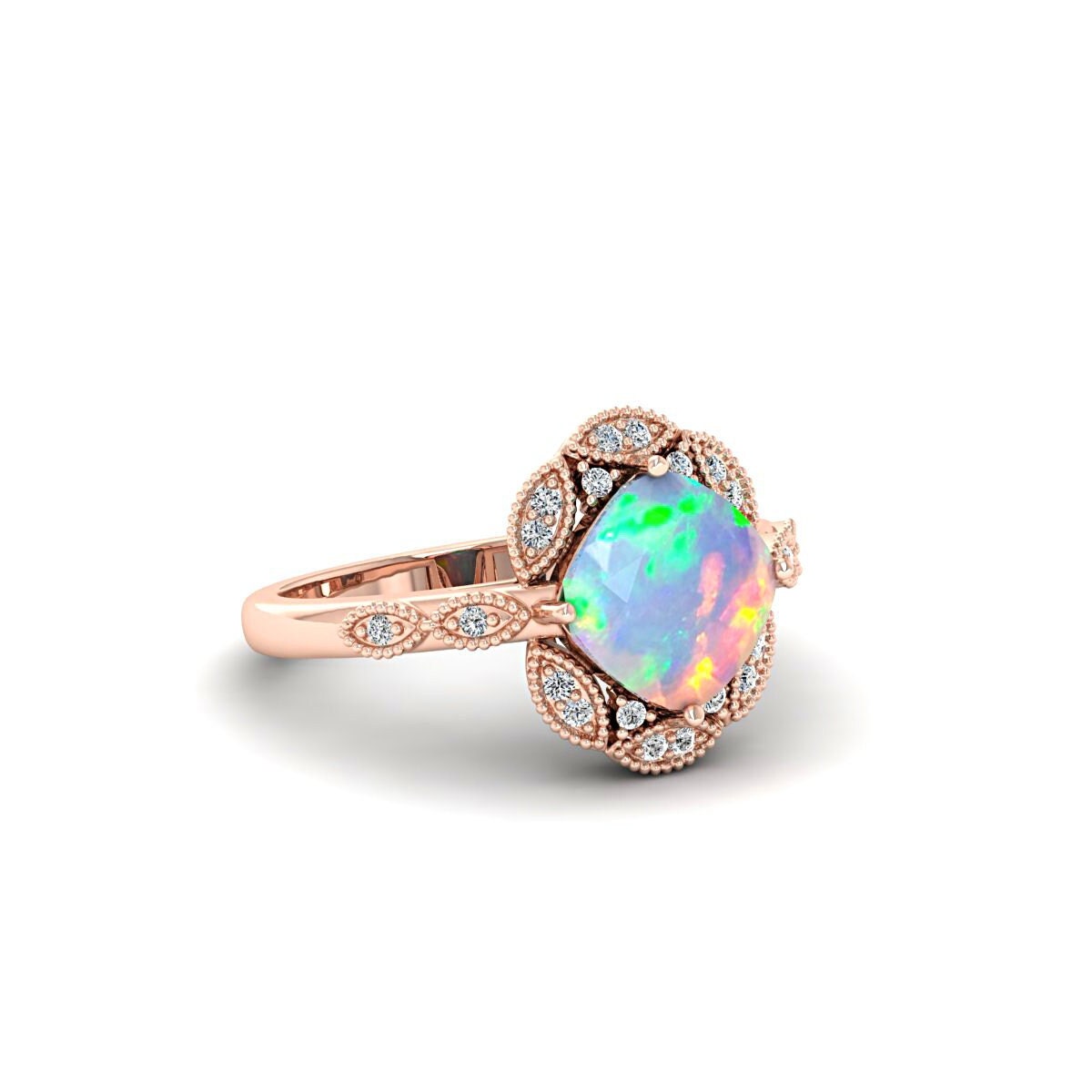 Vintage Opal Engagement Ring Rose Gold Ring Art Deco Wedding | Etsy