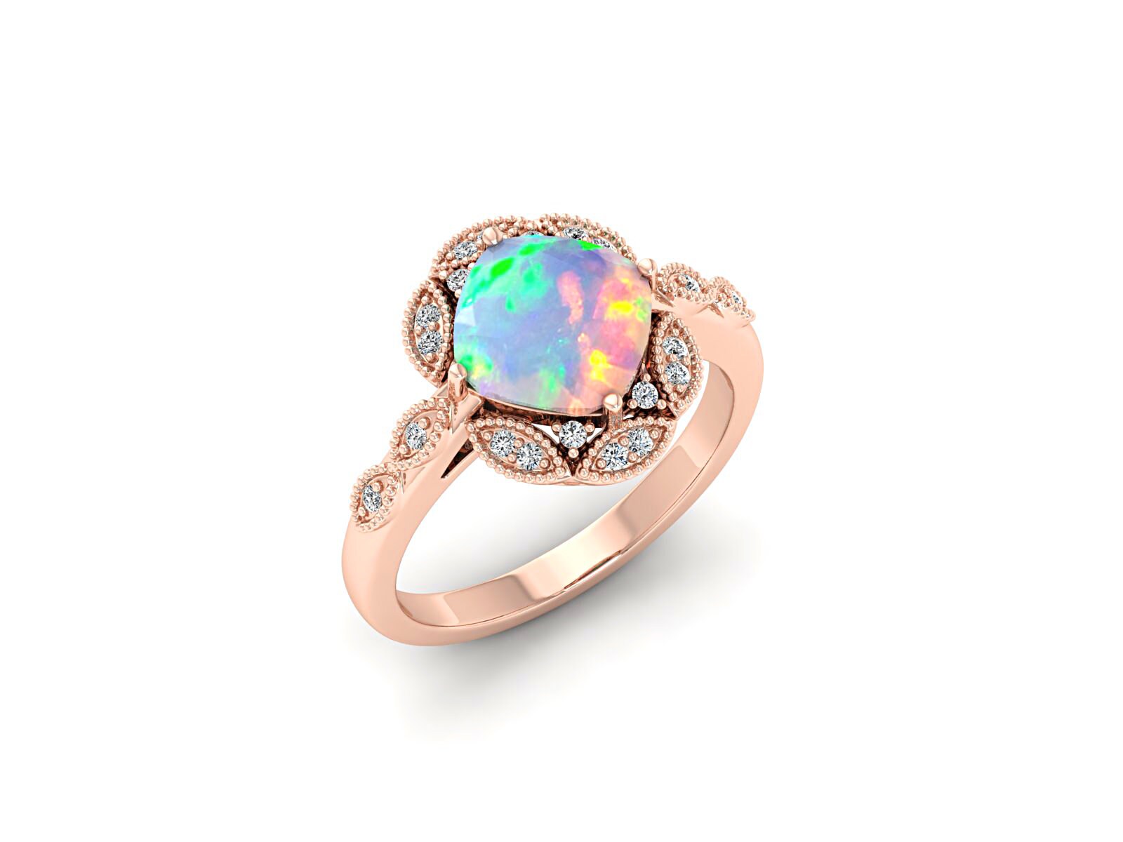 Vintage Opal Engagement Ring Rose Gold Ring Art Deco Wedding | Etsy