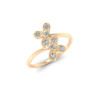 Flower Shape Ring for Women, Sterling Silver Moissanite Engagement Ring, Rose Gold Vermeil Ring, Art Deco Promise Ring, Unique Gift for Wife