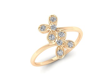 Flower Shape Ring for Women, Sterling Silver Moissanite Engagement Ring, Rose Gold Vermeil Ring, Art Deco Promise Ring, Unique Gift for Wife
