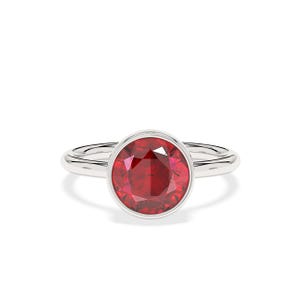 3 Carat Round Bezel Set Ruby Ring, Solid Gold Dainty Solitaire Ring