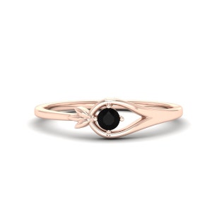 14K Gold Black Solitaire Ring, Black Onyx Ring Rose Gold, Black Diamond Wedding Ring, Thin Band Engagement Ring, Dainty Black Gemstone Ring