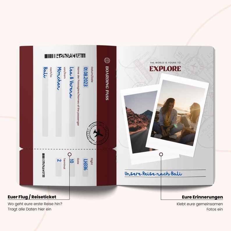 Memories2Make® Reisetagebuch Deine Reisen gesammelt im Travel Journal, perfekt für Polaroid Kamera, zum Reisen, den Urlaub oder Vanlife Bild 4