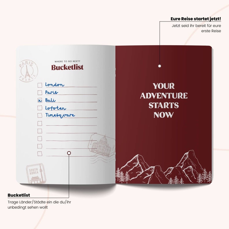Memories2Make® Reisetagebuch Deine Reisen gesammelt im Travel Journal, perfekt für Polaroid Kamera, zum Reisen, den Urlaub oder Vanlife Bild 6