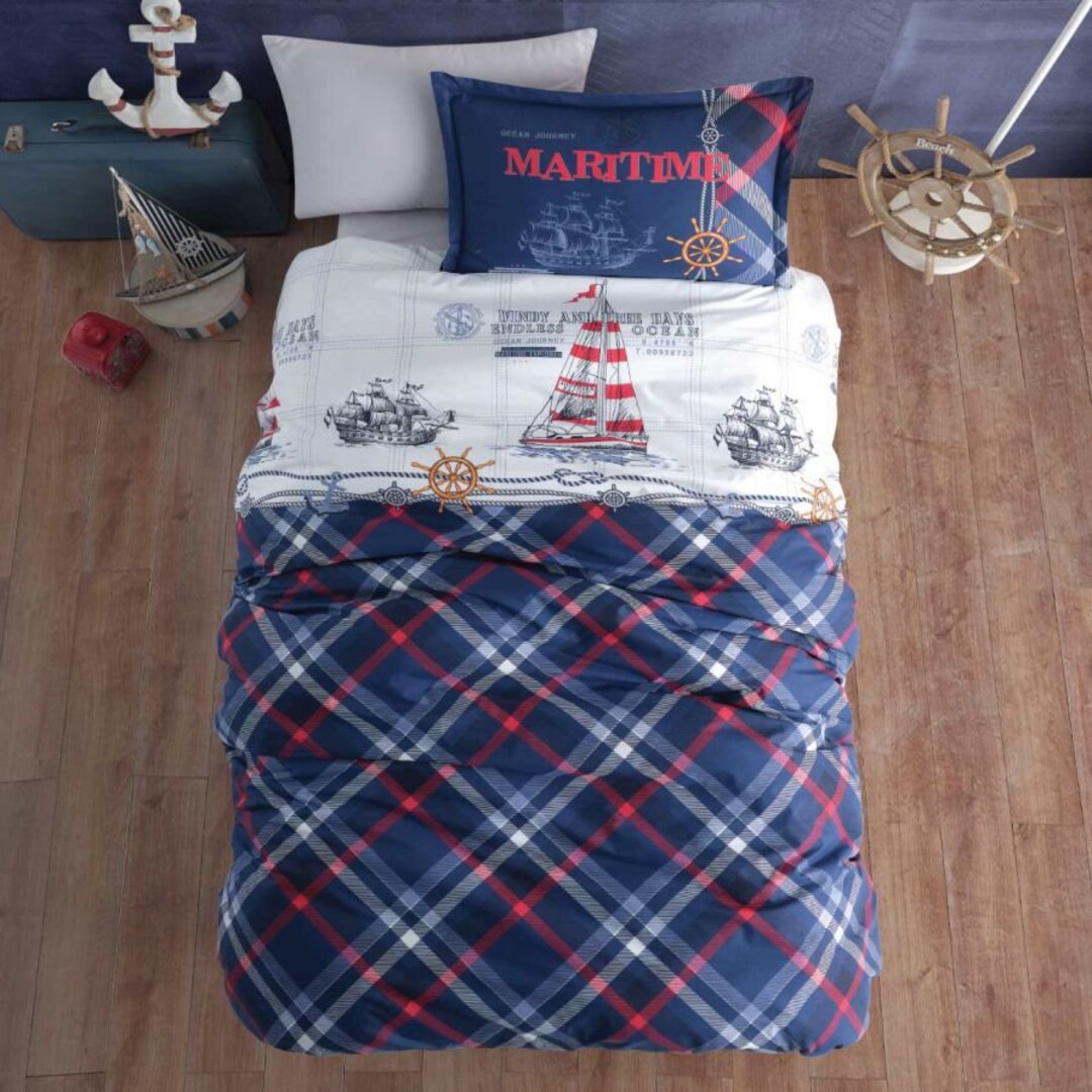 100 Cotton Duvet Cover Set, Single Bed Duvet Cover Set, Maritime